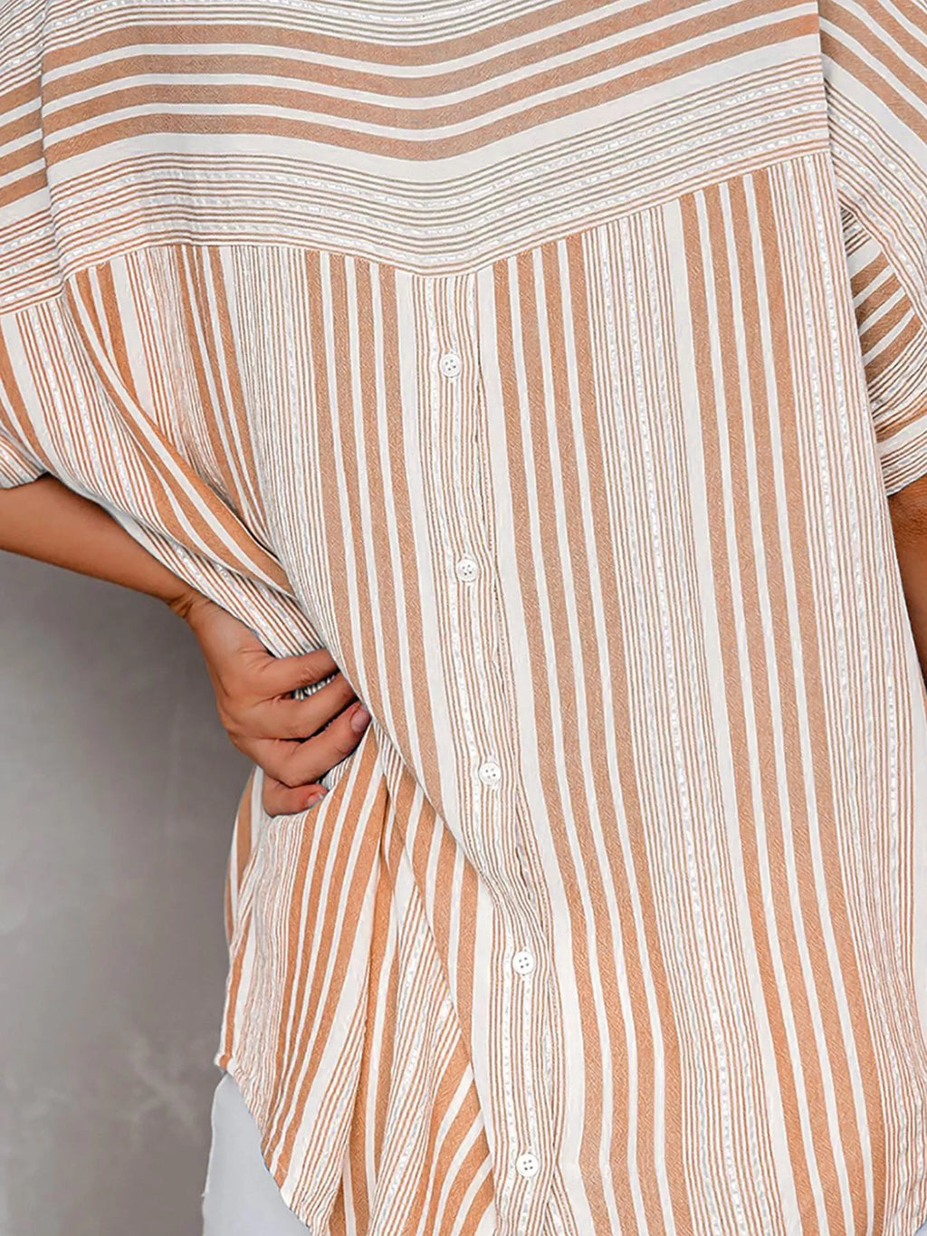 Weekender collared half sleeve shirt in orange stripe, detail