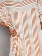 Weekender collared half sleeve shirt in orange stripe, detail