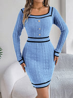 Grace Contrast Trim Long Sleeve Sweater Dress | 4 Colors