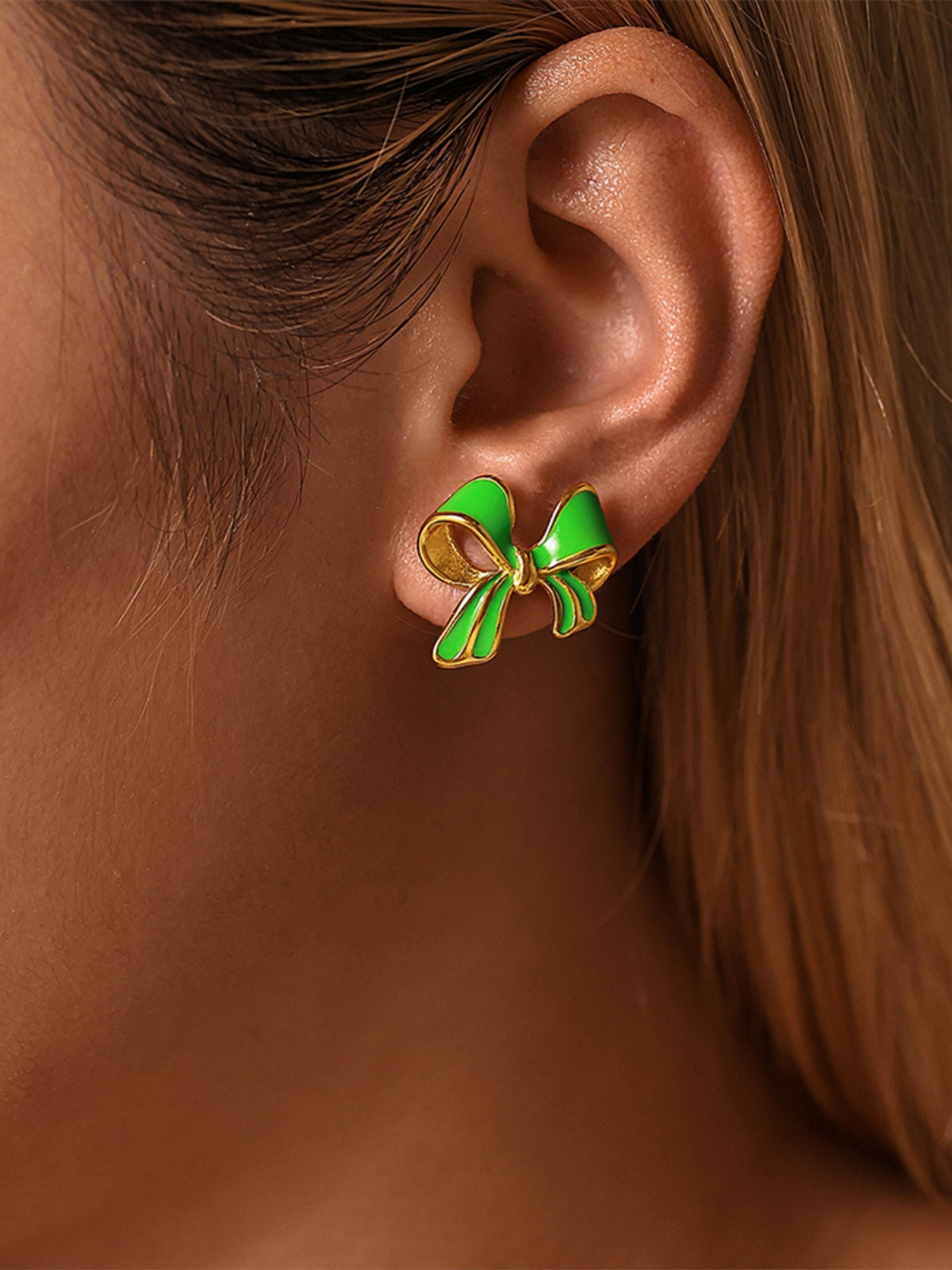 Valentina Stainless Steel Oil Drip Bow Stud Earrings | 3 Colors