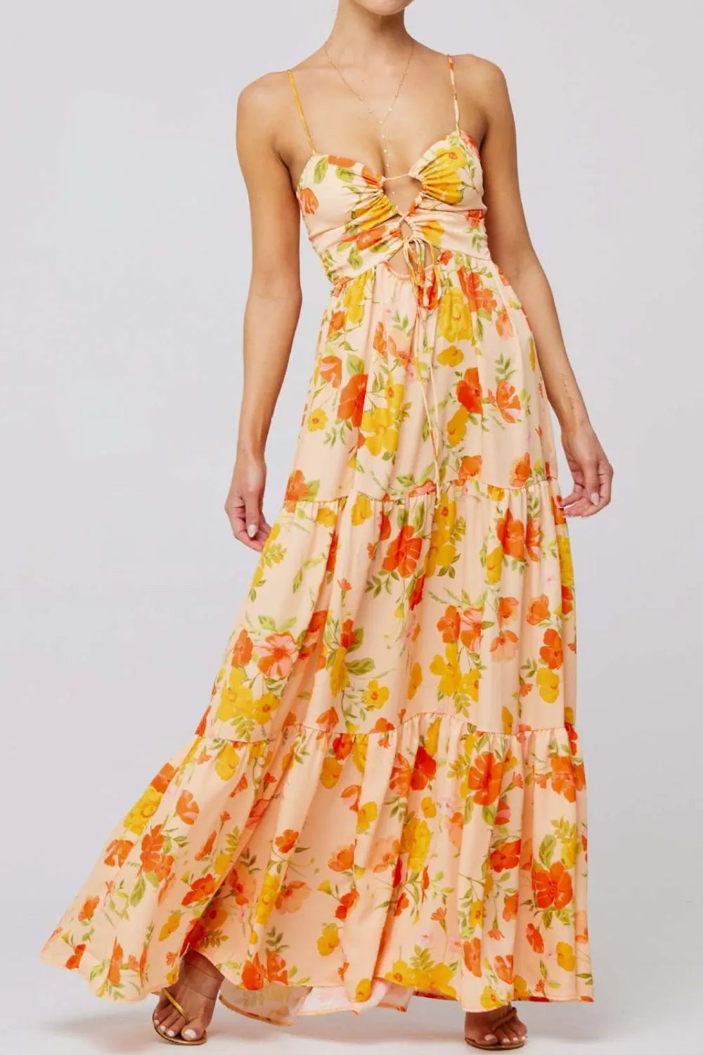 floral tie front maxi dress Floral Print Tie Front Tiered Maxi Dress | 2 Colors