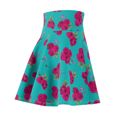 Louisa Turquoise Bee Floral Skater Skirt Swim Coverup