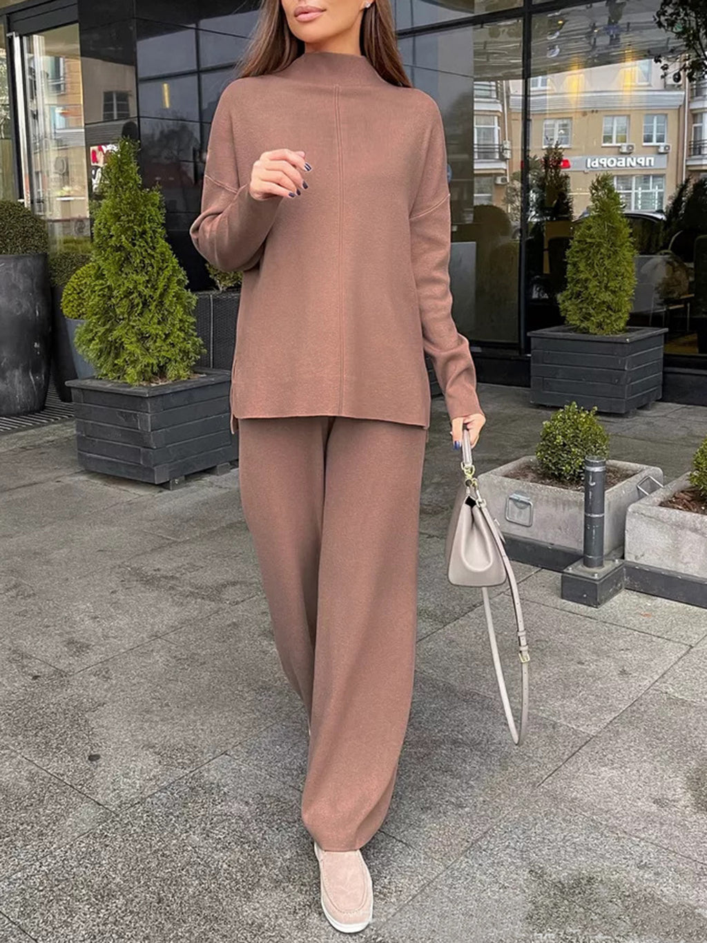 Gabriella Slit Mock Neck Top and Pants Sweater Set | 4 Colors