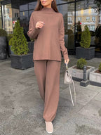 Gabriella Slit Mock Neck Top and Pants Sweater Set | 4 Colors