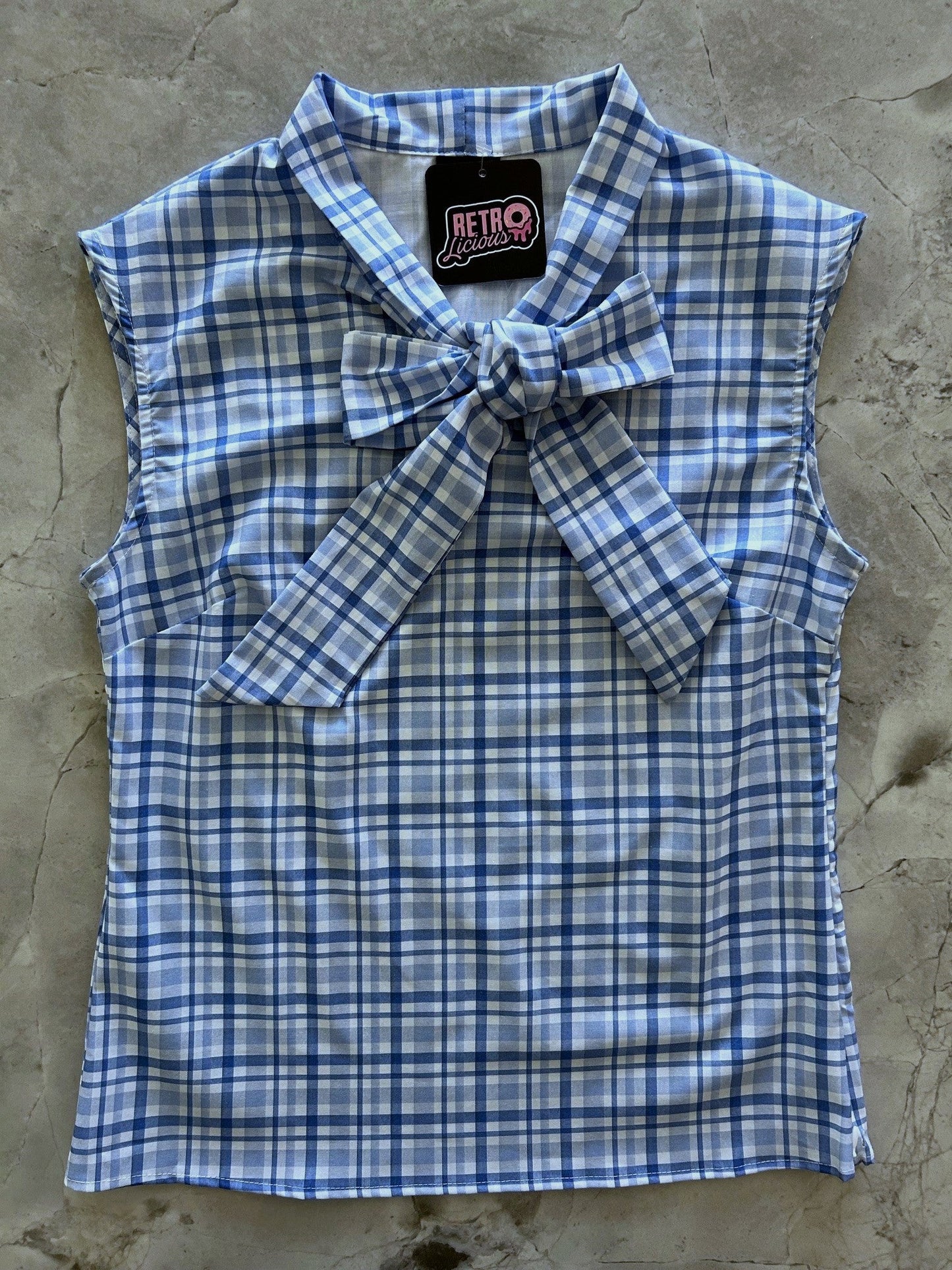 Blue Plaid Bow Top | Retrolicious