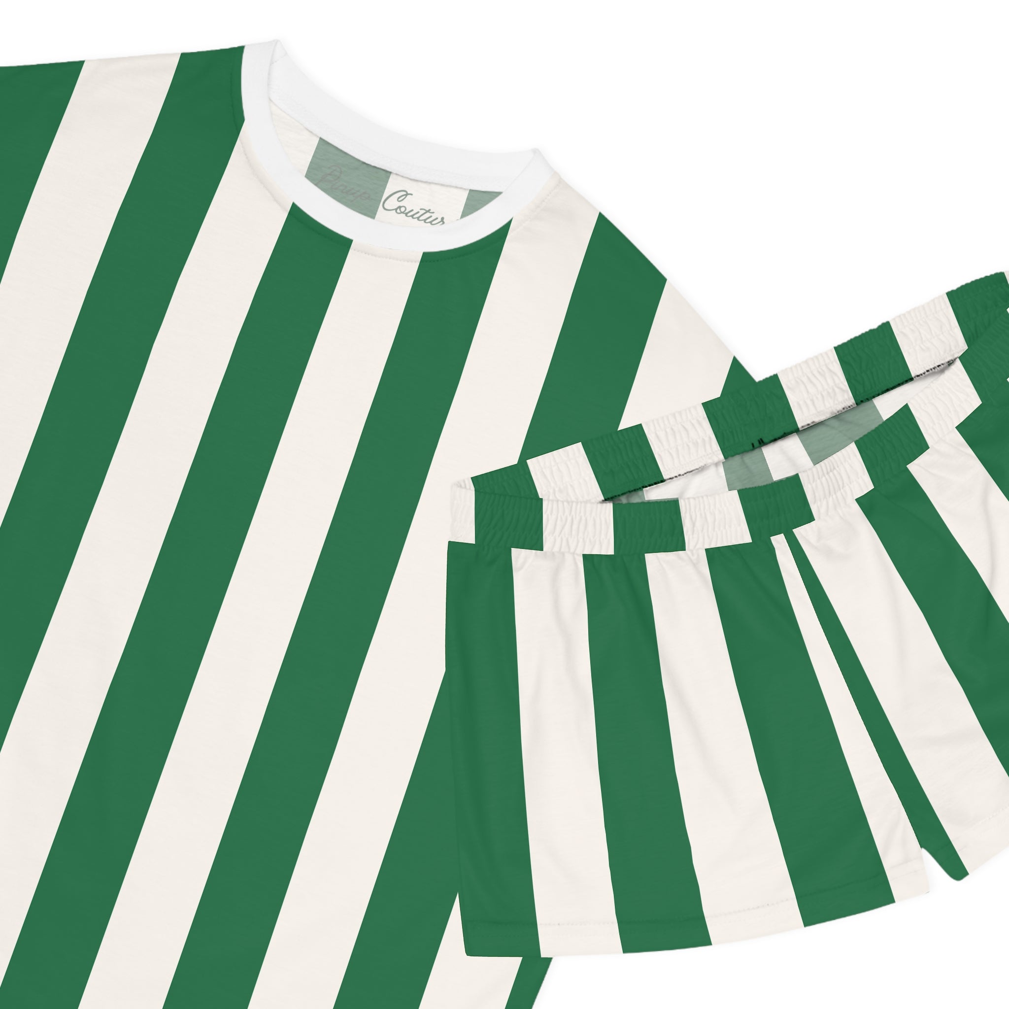 TGIF Sleepover Pajama Set in Green and White Mark Stripe