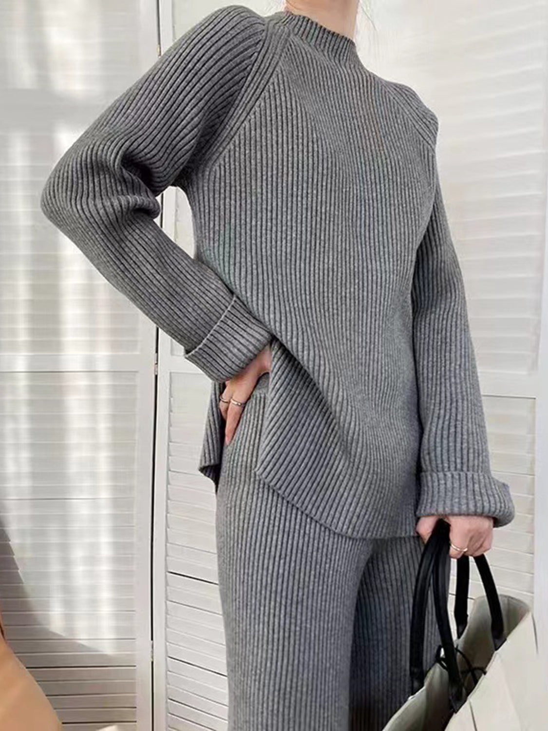 Sofia Mock Neck Raglan Sleeve Top and Pants Sweater Set | 4 Colors