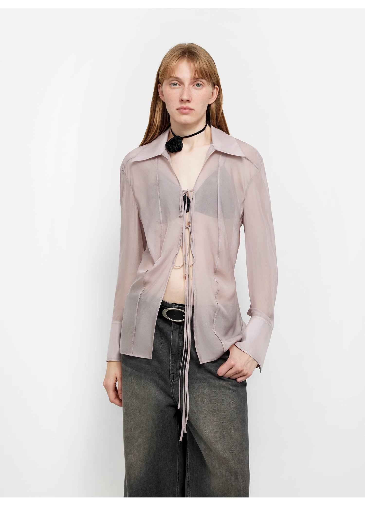 Hazy Moonlight Silk Chiffon Tie-Front Blouse | 2 Colors