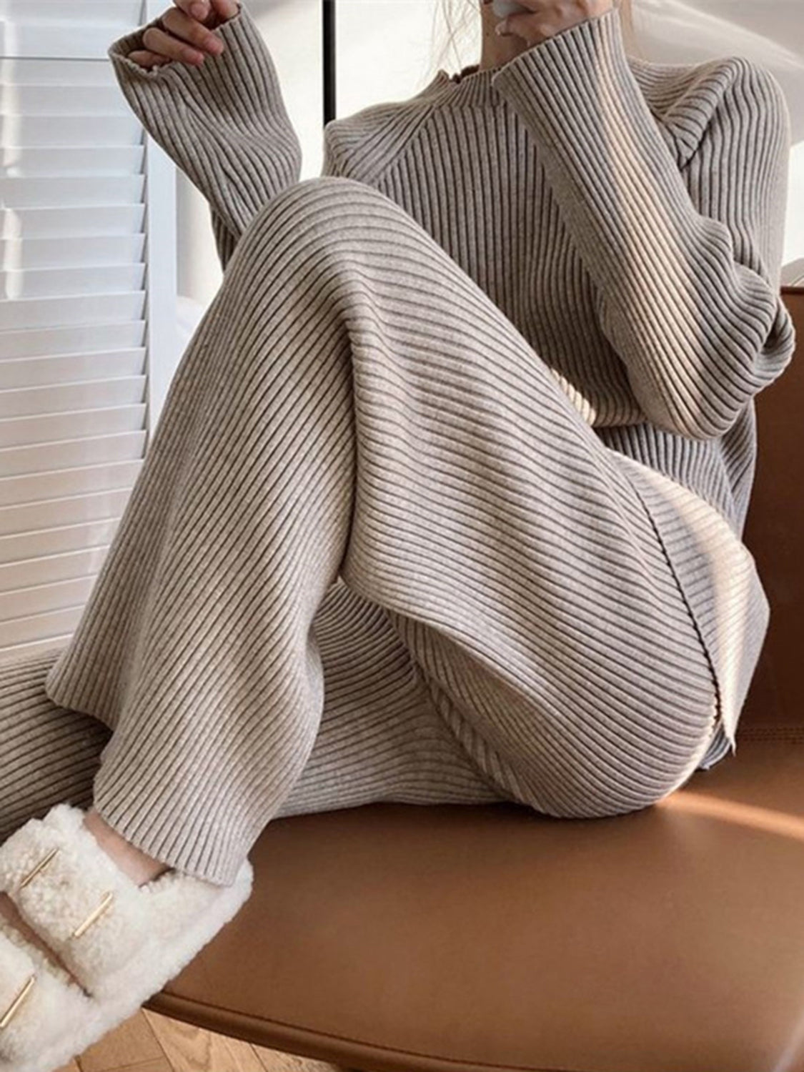 Sofia Mock Neck Raglan Sleeve Top and Pants Sweater Set | 4 Colors