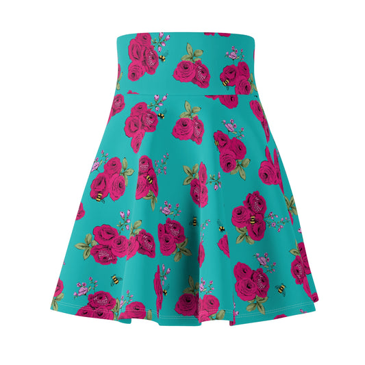 Louisa Turquoise Bee Floral Skater Skirt Swim Coverup