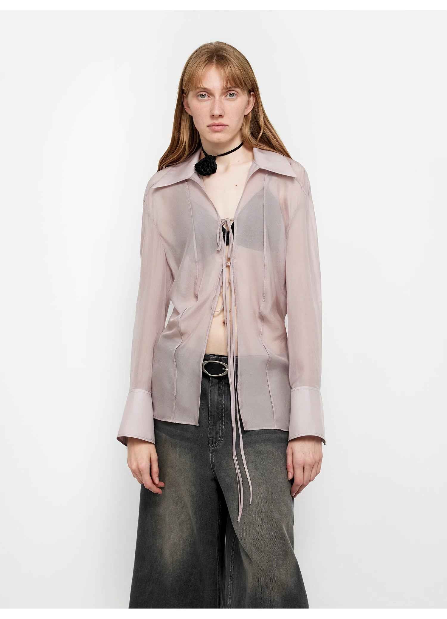 Hazy Moonlight Silk Chiffon Tie-Front Blouse | 2 Colors