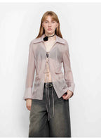 Hazy Moonlight Silk Chiffon Tie-Front Blouse | 2 Colors