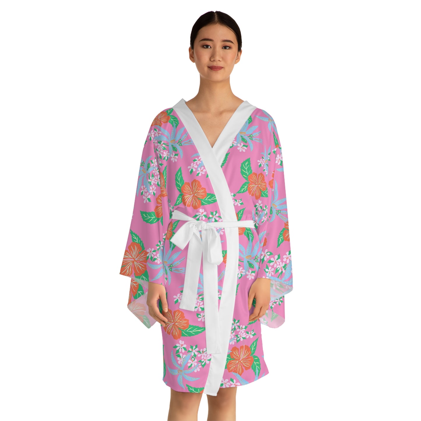 Pink Tropical Hibiscus Kimono Robe