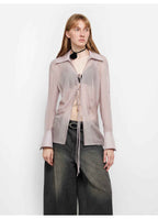 Hazy Moonlight Silk Chiffon Tie-Front Blouse | 2 Colors