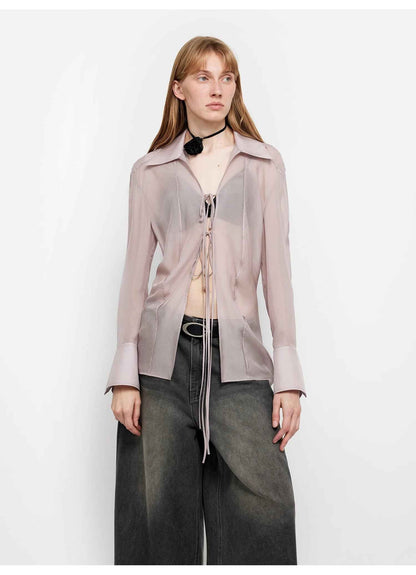 Hazy Moonlight Silk Chiffon Tie-Front Blouse | 2 Colors