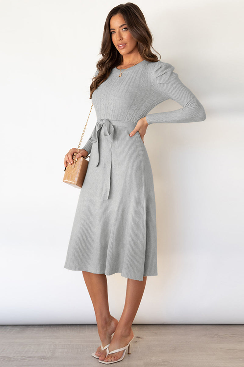 Daniela Round Neck Long Sleeve Tie Waist Sweater Dress | 5 Colors
