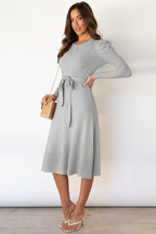 Daniela Round Neck Long Sleeve Tie Waist Sweater Dress | 5 Colors