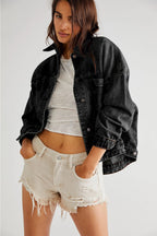 Down By The River oversized denim jacket in washed black by Pinup Girl Clothing