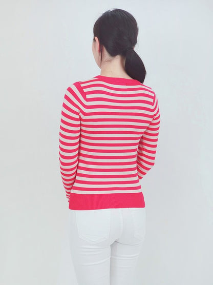 Striped Long Sleeve Pullover Stretch Sweater