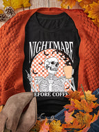 Nightmare Before Coffee black tee, sleeve and hem detail