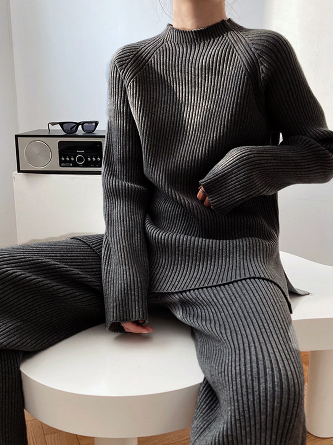 Sofia Mock Neck Raglan Sleeve Top and Pants Sweater Set | 4 Colors