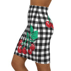 Women's 1990s Fitted Mini Skirt in Black Gingham Vintage Cherries Print