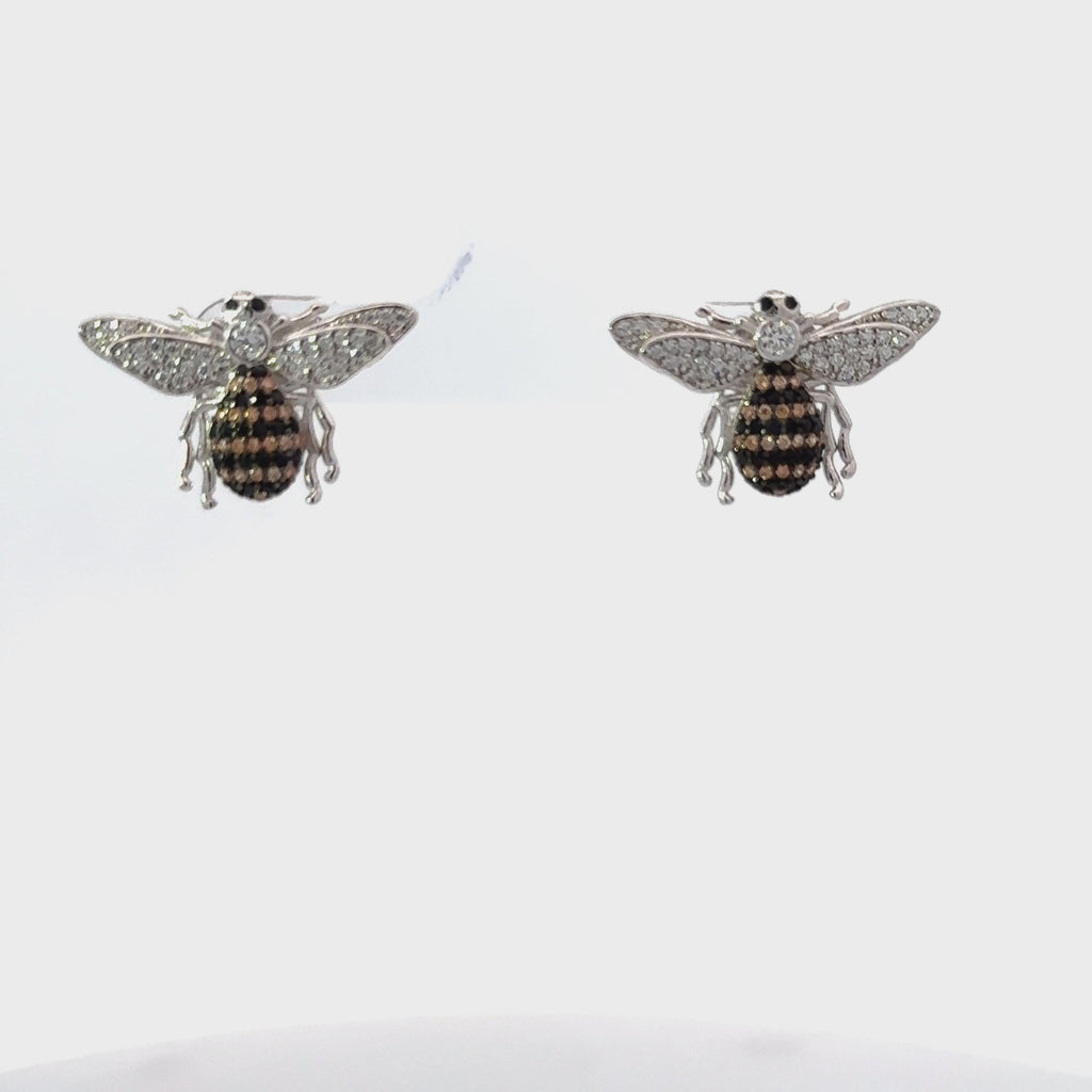 Honey Bee stud earrings in sterling silver with a bee charm and sparkling zircons, by Pinup Girl Clothing