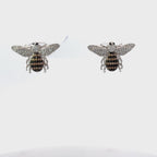 Honey Bee stud earrings in sterling silver with a bee charm and sparkling zircons, by Pinup Girl Clothing
