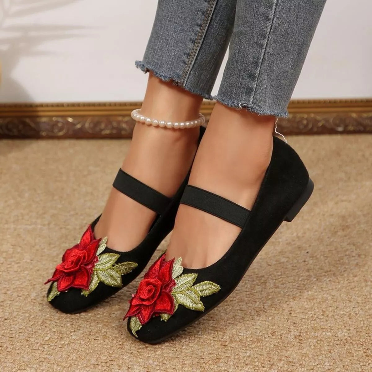 Posy square-toe flats in black by Pinup Girl Clothing