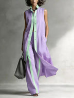 Colette Longline Vest and Wide-Leg Pants Set in Purple by Pinup Girl Clothing