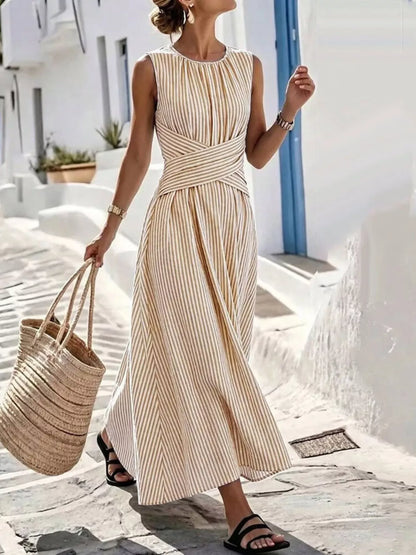 Loretta Striped Maxi Dress in Khaki by Pinup Girl Clothing