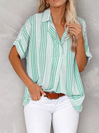 Weekender collared half sleeve shirt in green stripe