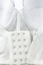 Perpetual Glam Lace Overlay Longline Bustier in White with Silver Lurex  | Pinup Girl Clothing