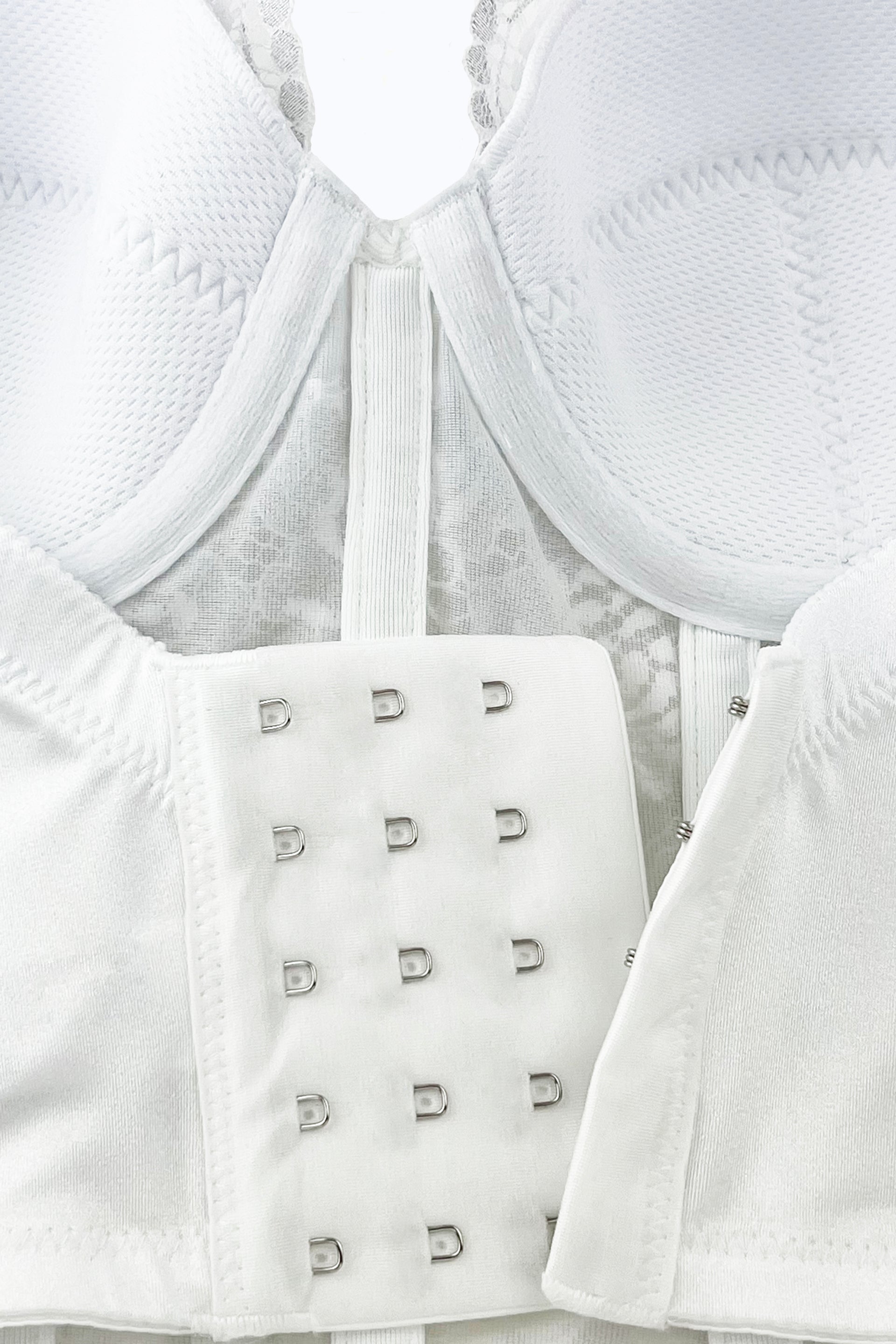 Perpetual Glam Lace Overlay Longline Bustier in White with Silver Lurex  | Pinup Girl Clothing