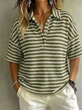 Marion Striped Knit Polo in Army Green by Pinup Girl Clothing