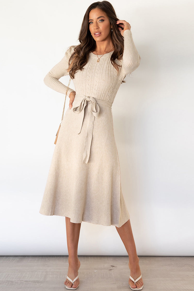 Daniela Round Neck Long Sleeve Tie Waist Sweater Dress | 5 Colors