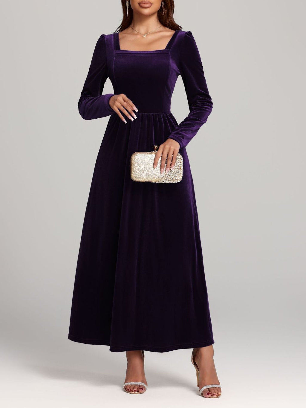 Faerie Velvet Square Neck Long Sleeve Dress | 4 Colors | Poundton