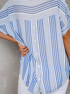 Weekender collared half sleeve shirt in blue stripe, detail