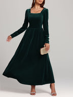 Faerie Velvet Square Neck Long Sleeve Dress | 4 Colors | Poundton
