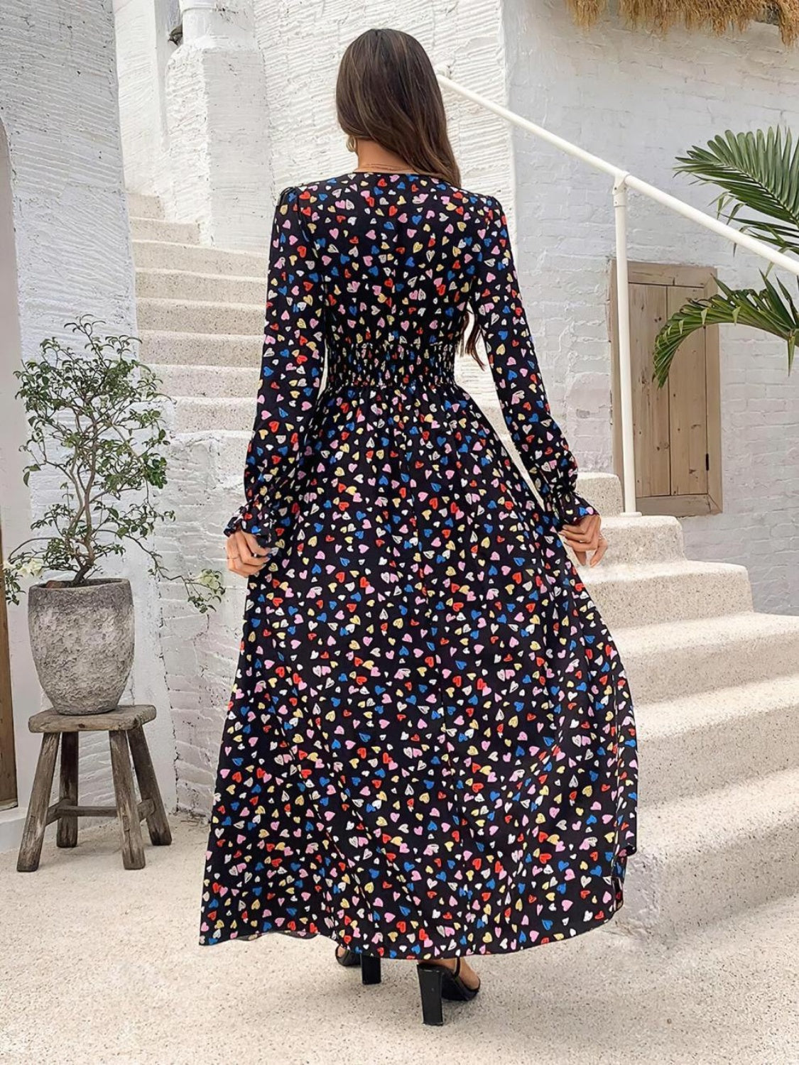 Gianna Smocked Printed V-Neck Flounce Sleeve Dress | 4 Colors