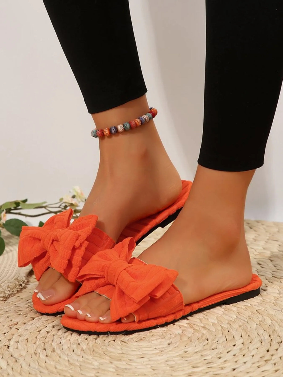 Leyla bow-knot open-toe slide sandals by Pinup Girl Clothing