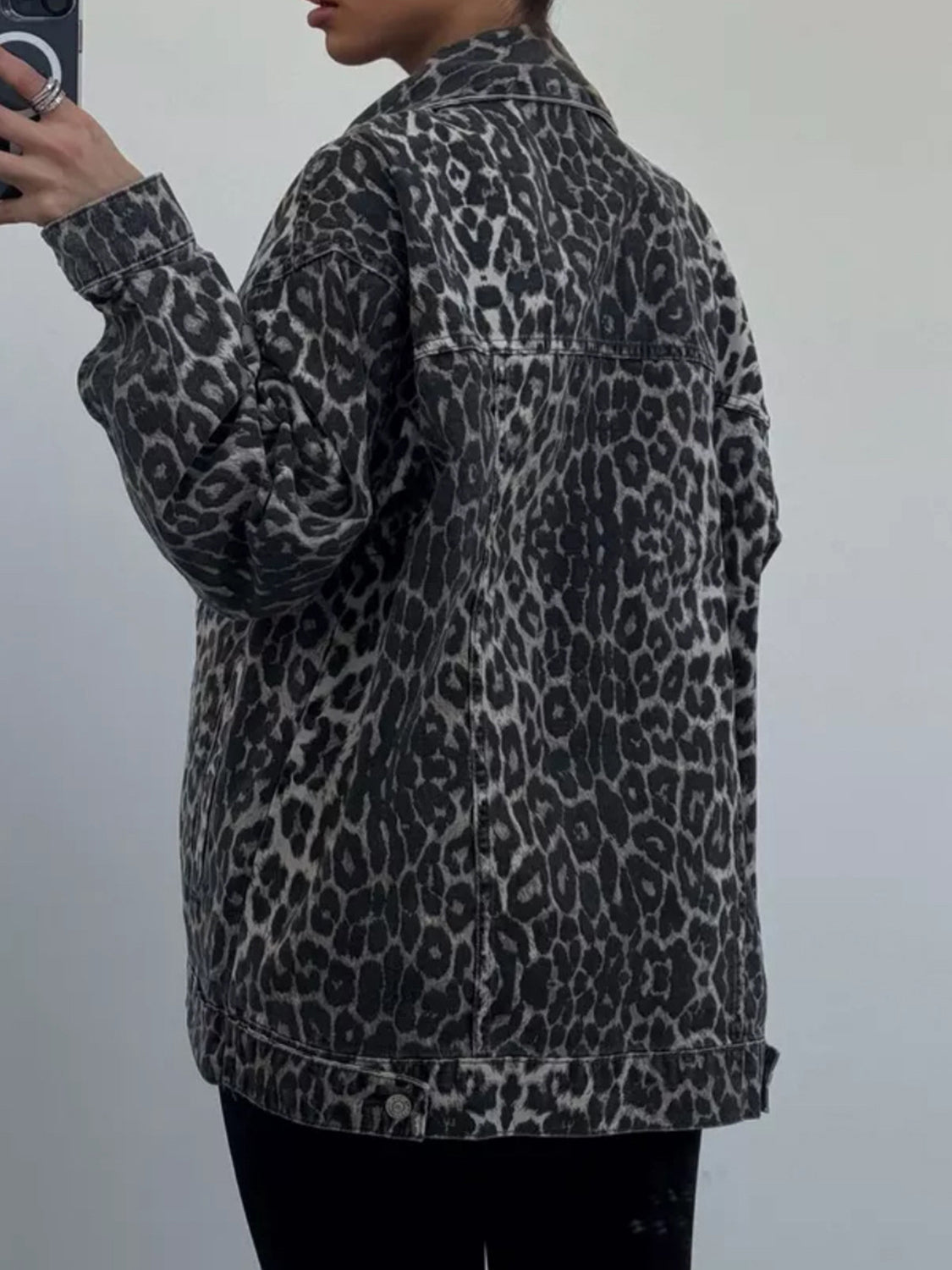 Elisabetta Leopard Button Up Long Sleeve Denim Jacket | 2 Colors