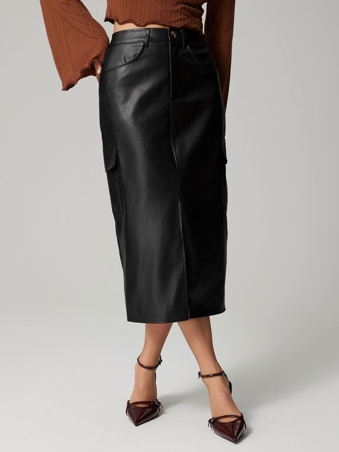 Lily Slit Midi Skirt with Pockets | Dark Brown or Black
