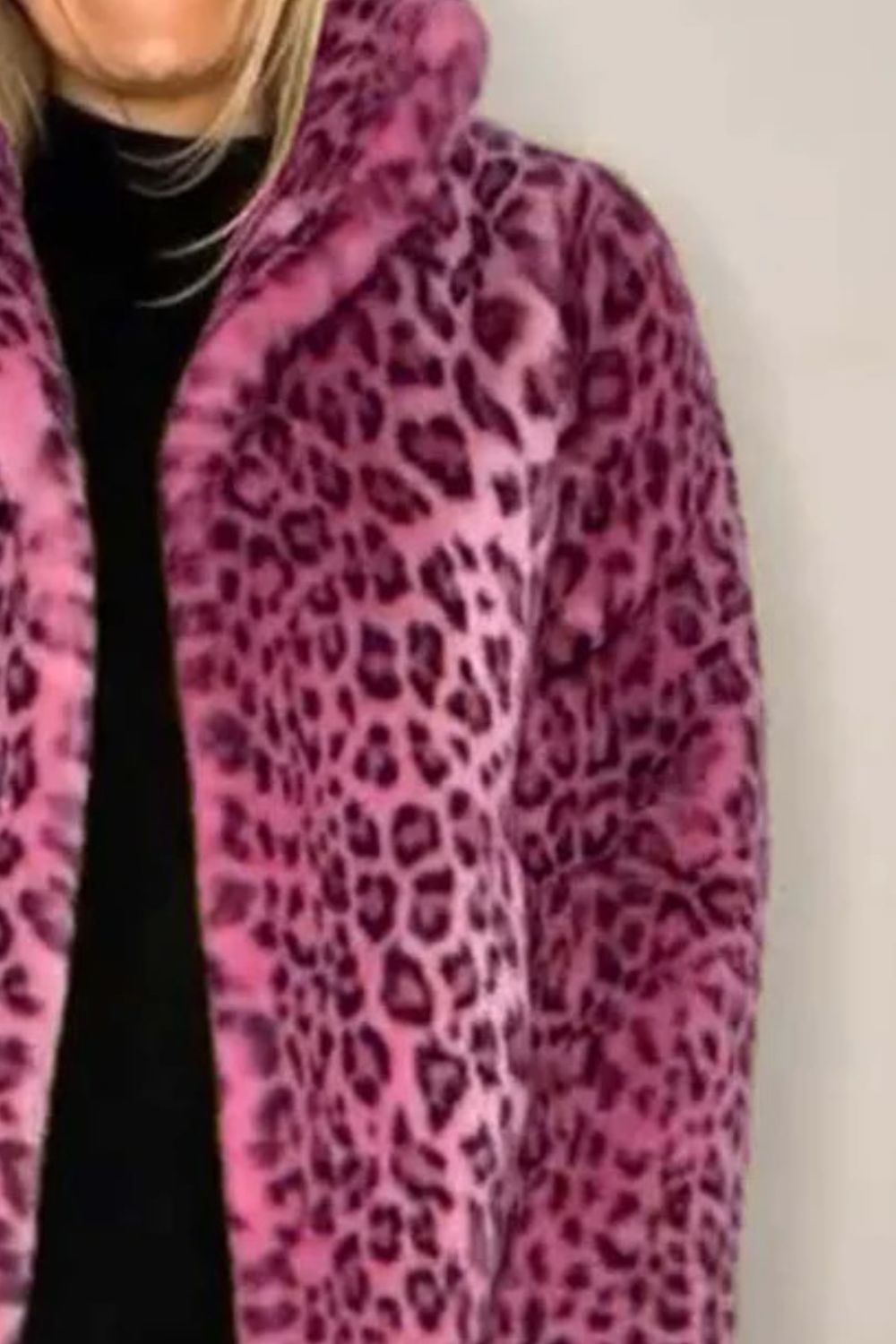 Alessia Full Size Leopard Furry Collared Neck Long Sleeve Coat | 5 Colors