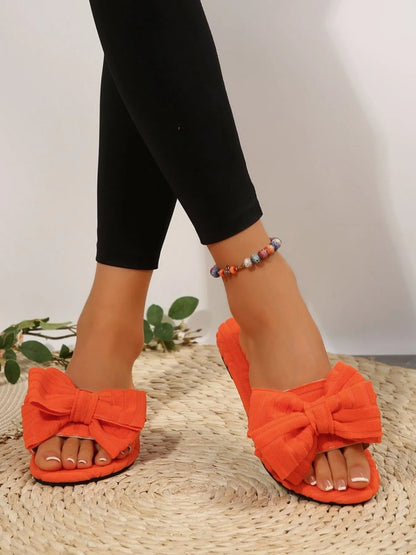 Leyla bow-knot open-toe slide sandals by Pinup Girl Clothing