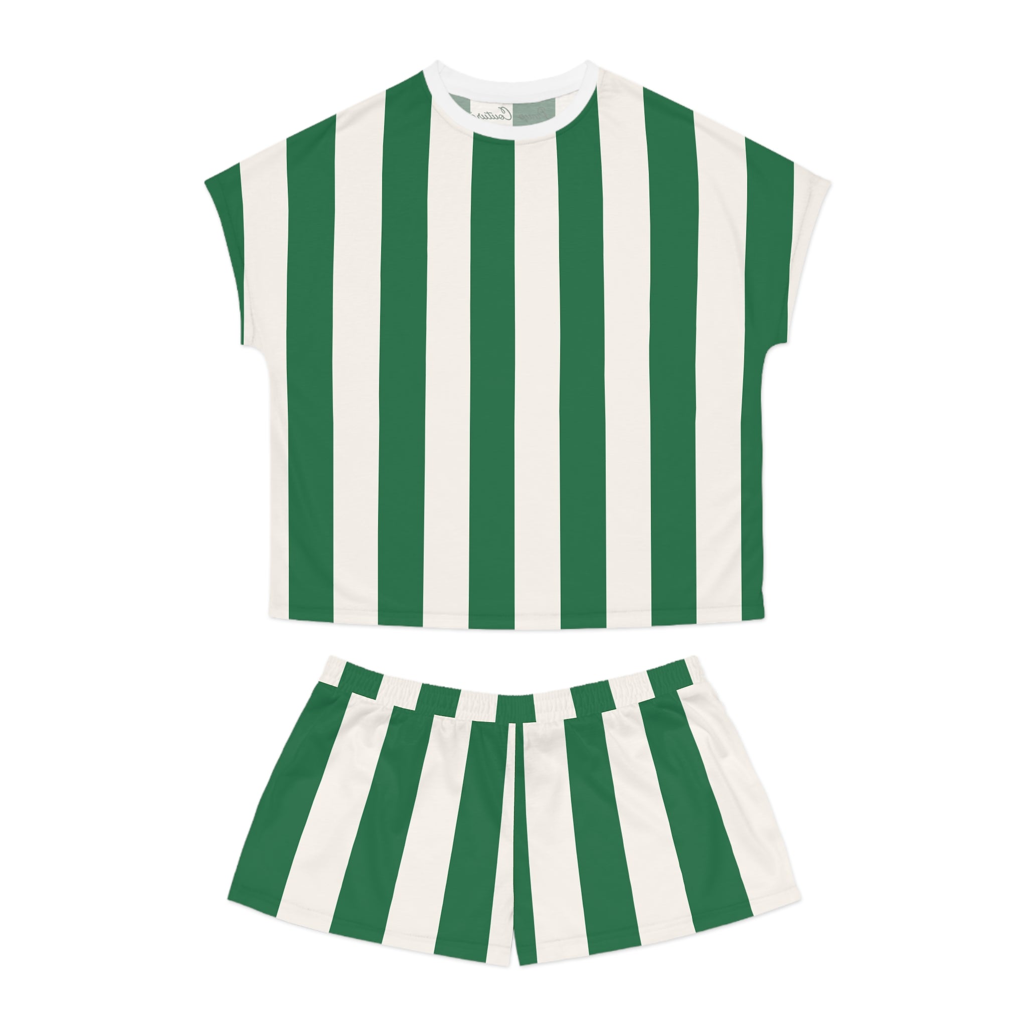 TGIF Sleepover Pajama Set in Green and White Mark Stripe