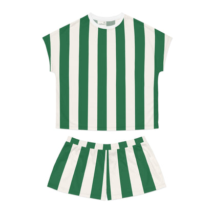 TGIF Sleepover Pajama Set in Green and White Mark Stripe | Pinup Couture Relaxed