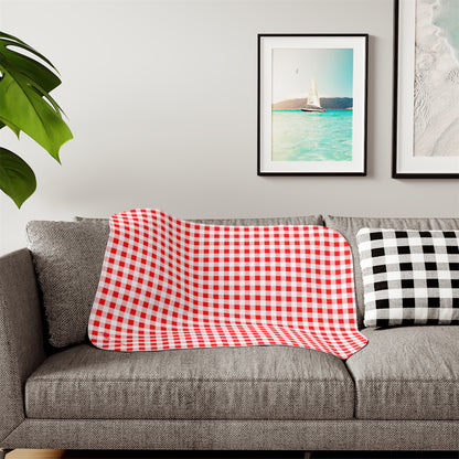 Ultra Fuzz Red Gingham Sherpa Blanket — Reversible Two‑Tone Cozy Throw | Pinup Couture