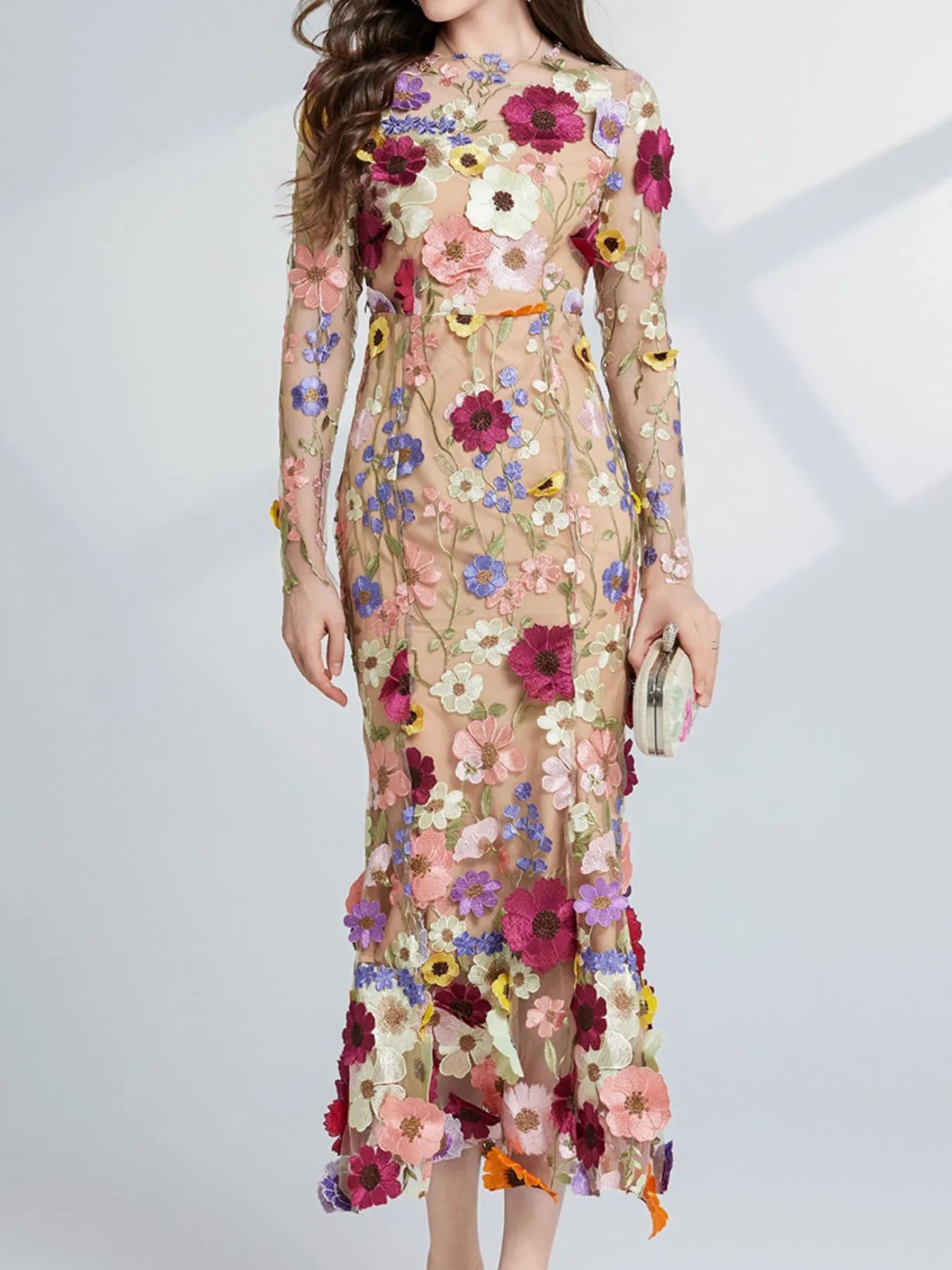 The Enchanted Flower embroidered mesh maxi dress by Pinup Girl Clothing, sizes XS to 4X.