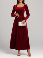 Faerie Velvet Square Neck Long Sleeve Dress | 4 Colors | Poundton